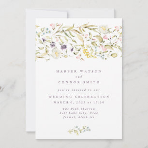 Boho Spring Wild Botanical Florals Stripe Wedding Kaart