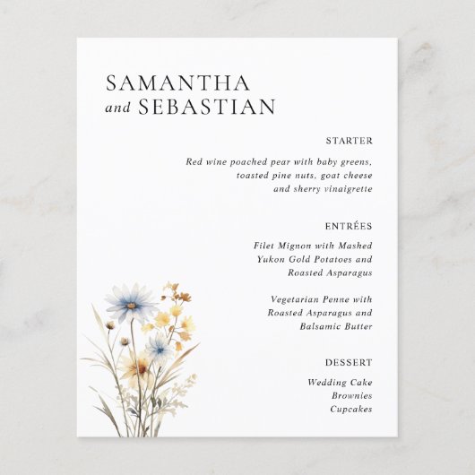 Boho Spring Wildflower BRUILOFT DINER MENU (Voorkant)