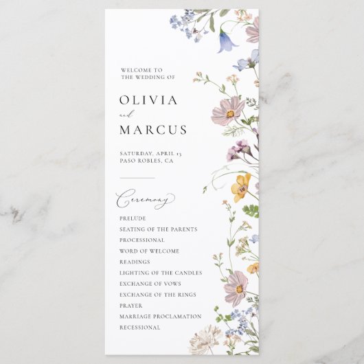 Boho Spring Wildflower Elegant Bruiloft Programma (Voorkant)