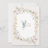 Boho Spring Wildflower Ooievaar Meisje Baby shower Kaart (Achterkant)