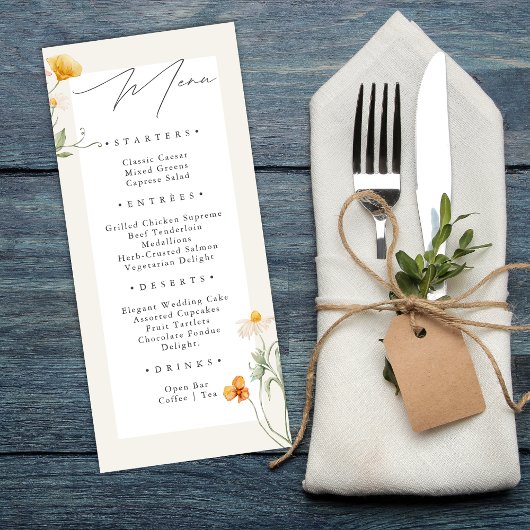Boho Spring Wildflowers Botanische Tuin Wedding Menu