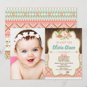 Boho stam wild een meisje op de eerste verjaardag kaart