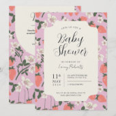 Boho Stawberry Floral Baby shower Invitation (Devant / Derrière)