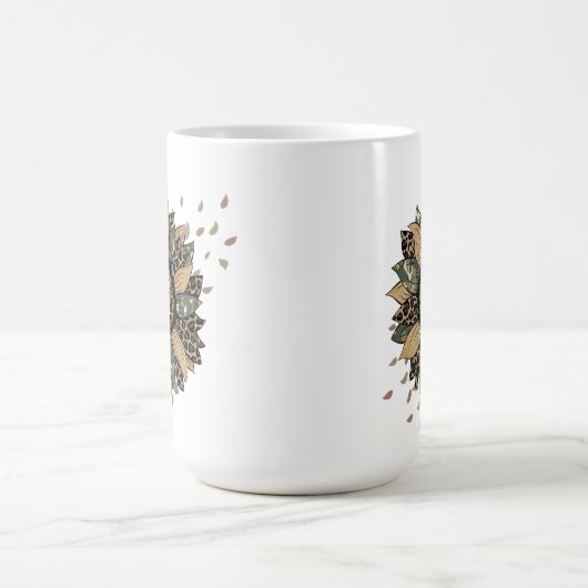 Boho "Stay Wild" Camo Sunflower 15oz Café Mug (Centre)