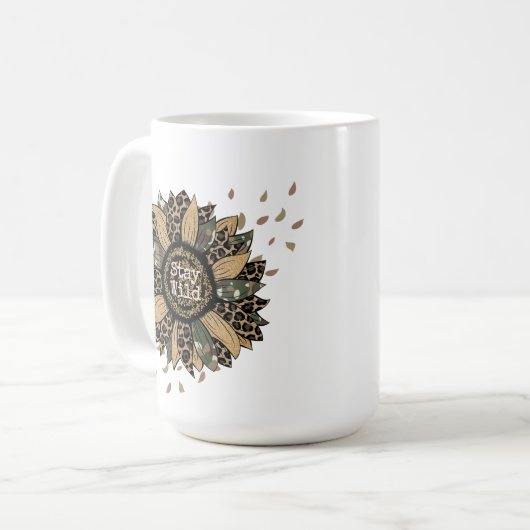Boho "Stay Wild" Camo Sunflower 15oz Café Mug (Devant gauche)