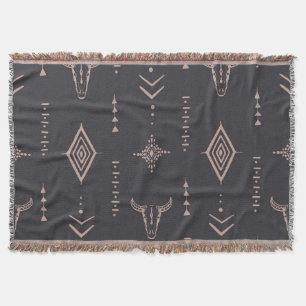 Boho stier schedel, etnisch naadloos. deken