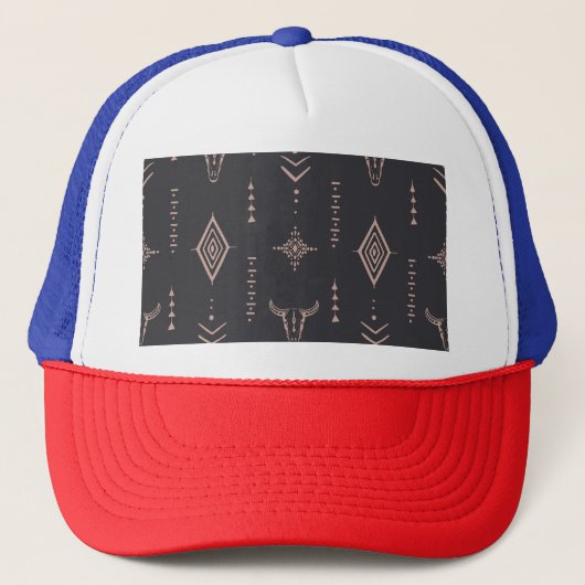 Boho stier schedel, etnisch naadloos. trucker pet (Voorkant)
