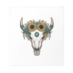 Boho Stier Schedel Zonnebloem Vintage Western Grav Notitieblok