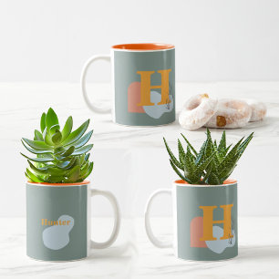 Boho Stijl Aangepast Monogram en Naam Gekleurd Tweekleurige Koffiemok
