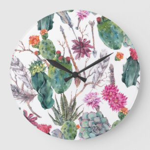 Boho stijl,  cactus Waterverf. Grote Klok