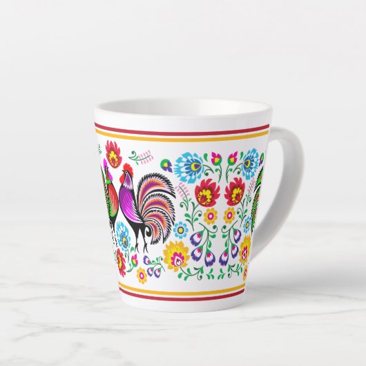 Boho stijl kleurrijke haan patroon latte mok (Rechterhoek)