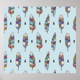 Boho stijl veer hand getekend poster