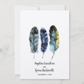 Boho stijl Waterverf veren aangepaste bruiloft Kaart (Achterkant)