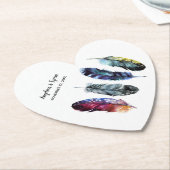 Boho stijl Waterverf veren bruiloft Kartonnen Onderzetters (Gekanteld)