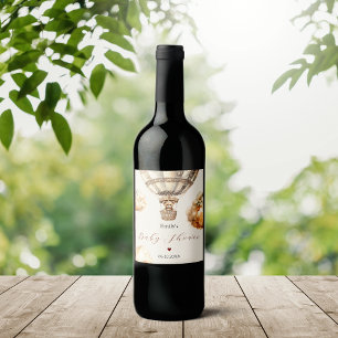 Boho stijlvol Beer luchtballon wolken Baby shower Wijn Etiket