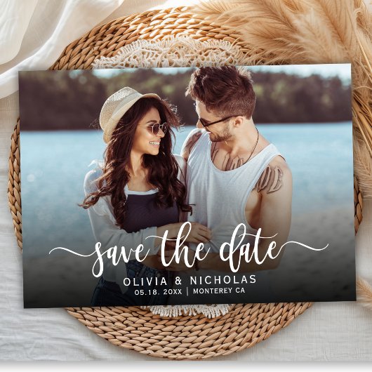 Boho Stijlvol Handgeschreven Script Een foto bruil Save The Date