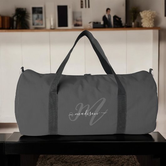 Boho Stijlvol Script Grijze naam en Monogram Plunjezak