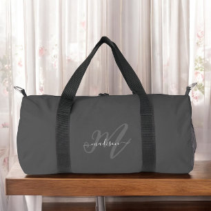 Boho Stijlvol Script Grijze naam en Monogram Plunjezak