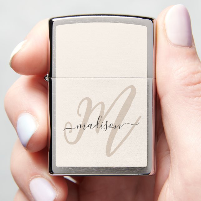 Boho Stijlvol Script Monogram en Naam in Beige (In Hand)
