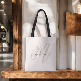 Boho Stijlvol Script Monogram en Naam in Beige Draagtas