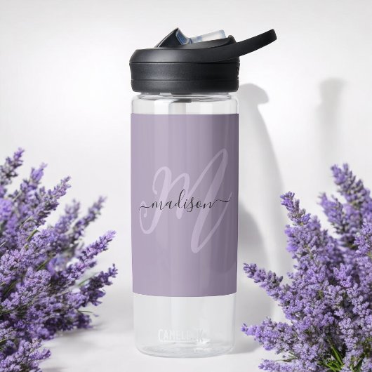 Boho Stijlvol Script Monogram en Naam in het Paars Waterfles