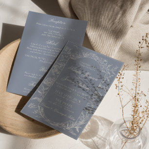 Boho Stof Blauw Bloemig Klasse Alles in Eén Trouwj Kaart