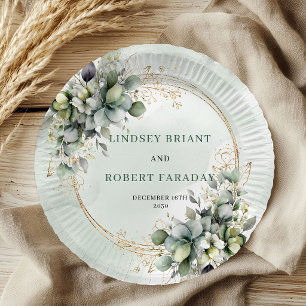 Boho Stof Groen Aangepaste Naam Botanische Bruilof Papieren Bordje