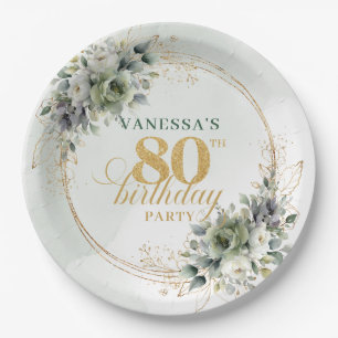 Boho Stof Groen Eucalyptus 80ste Verjaardagsfeest  Papieren Bordje