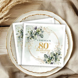 Boho Stof Groen Eucalyptus 80ste Verjaardagsfeestj Servet