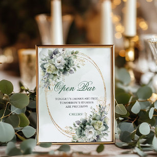 Boho Stof Groen Eucalyptus Open Bar Tafel Sign Poster