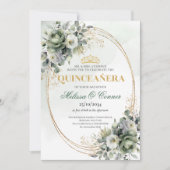 Boho Stof Groen Eucalyptus Quinceañera Uitnodiging (Voorkant)
