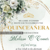 Boho Stof Groen Eucalyptus Quinceañera Uitnodiging