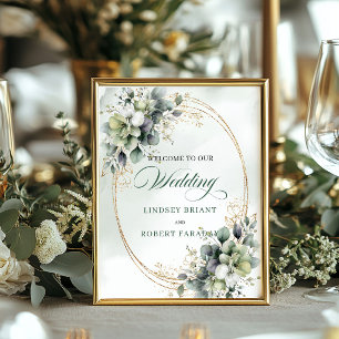 Boho Stof Groen Eucalyptus Tafelblad Trouw Welkom Poster
