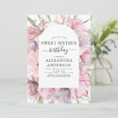 Boho Stof Paars Sweet 16 Verjaardag Bloem Kaart (Staand voorkant)