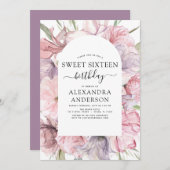 Boho Stof Paars Sweet 16 Verjaardag Bloem Kaart (Voorkant / Achterkant)