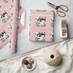 Boho Stof Roze Bruin 3 Familie Foto's Kerstmis Cadeaupapier