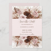 Boho Stof Roze Bruin Bloem Pampas Gras Bruiloft Save The Date (Voorkant / Achterkant)