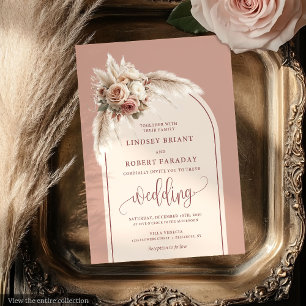 Boho Stof Roze Pampas Bloem Bruiloft Uitnodiging