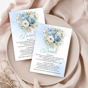 Boho Stofblauw Bloemige Eucalyptus Huwelijksdetail Informatiekaartje