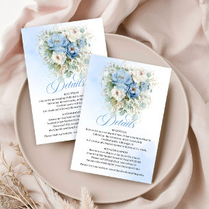 Boho Stofblauw Pioenrozen Witte Trouwdetails Informatiekaartje