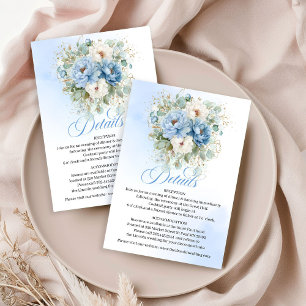 Boho Stofblauw Pioenrozen Witte Trouwdetails Kaart