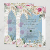 Boho Stofblauw Roze Bloem Boeketgras Bruiloft Kaart (Voorkant / Achterkant)
