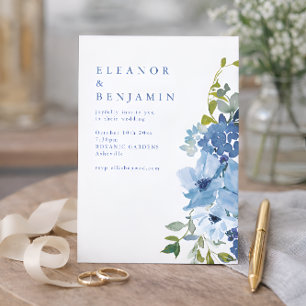 Boho Stofblauw Watercolor Bloem Bruiloft QR Code Kaart