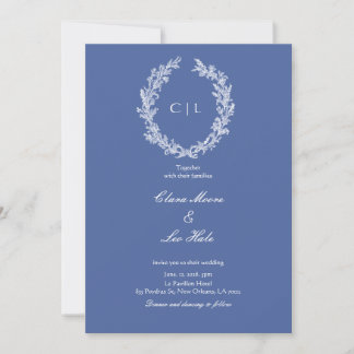 Boho Stofblauwe Botanische Krans Bruiloft Kaart
