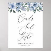 boho stoffig blauw bloemen Kaarten & Geschenken te Poster (Voorkant)