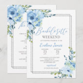 Boho stoffig blauw bloemenzilver lijst vrijgezelle kaart (Voorkant / Achterkant)