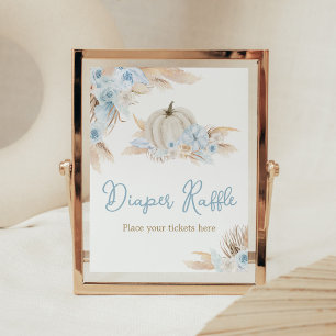 Boho Stoffig Blauw Pompoen Baby shower Luier Raffl Poster