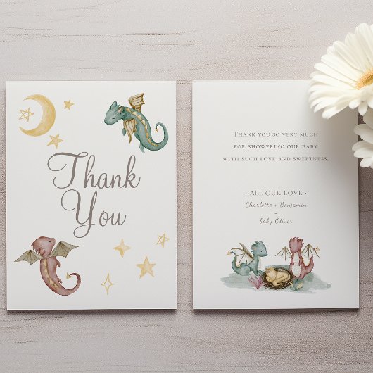 Boho Storybook Dragon Baby shower Carte de remerci