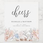 Boho strand koraal rif bruiloft wijn etiket (Enkel label)