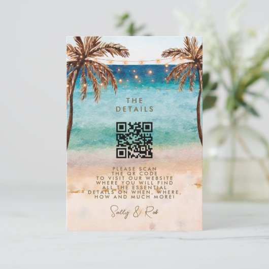 boho strand QR code bruiloft informatie kaart (Staand voorkant)